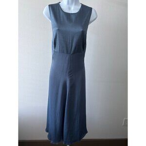 Jigsaw Dress Sz 12 Silk Midi Blue Designer Quiet Luxury Open Back Evening Party